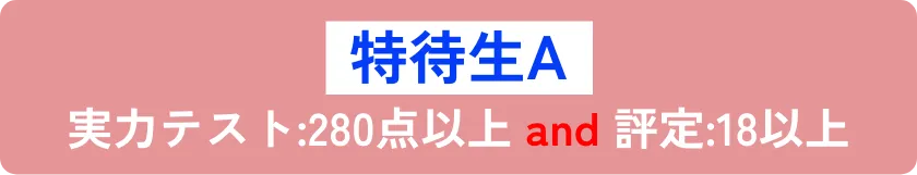 特待生A 実力テスト:280点以上 and 評定:18以上